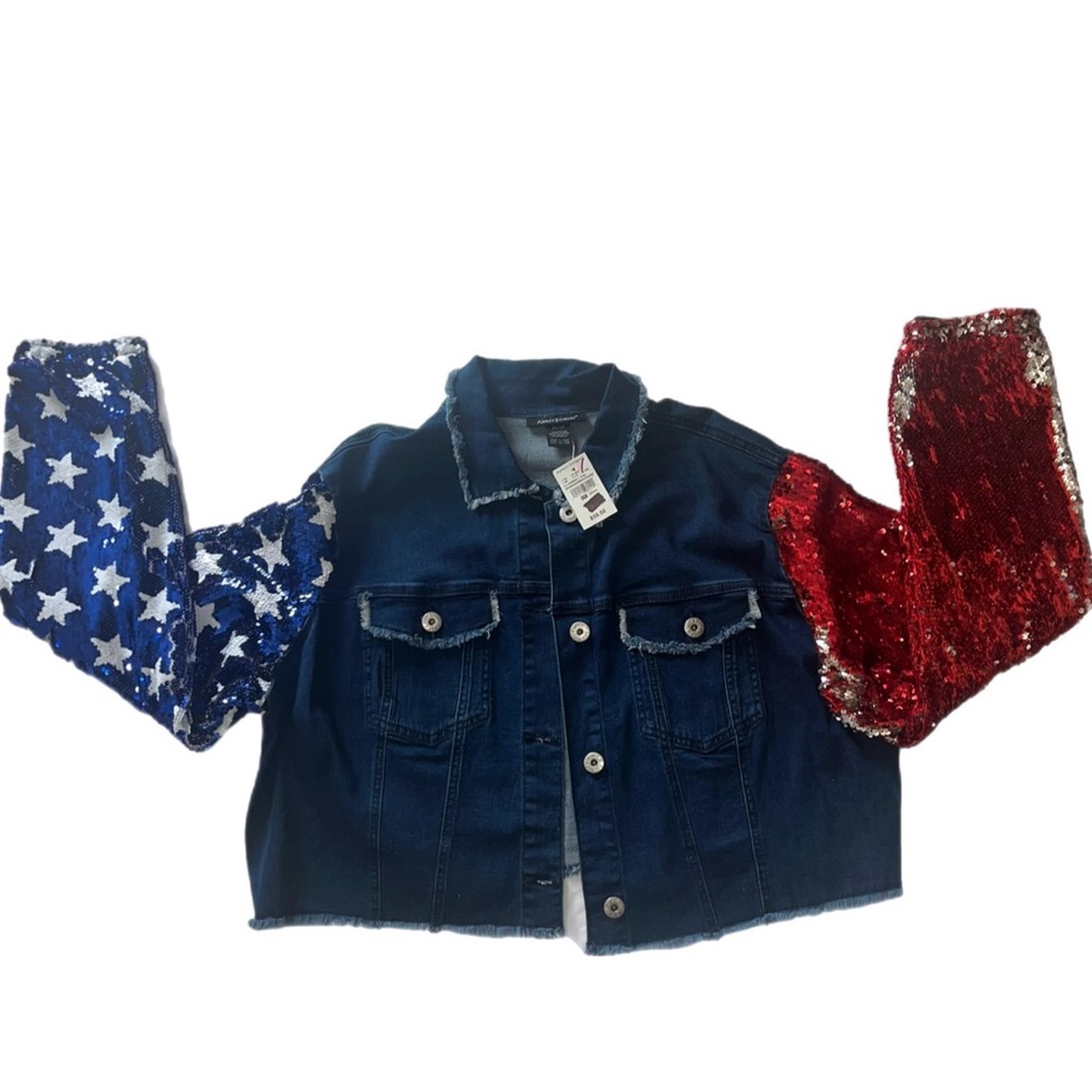 Ashley Stewart Red and blue Sequin Jean Jacket size 22/24